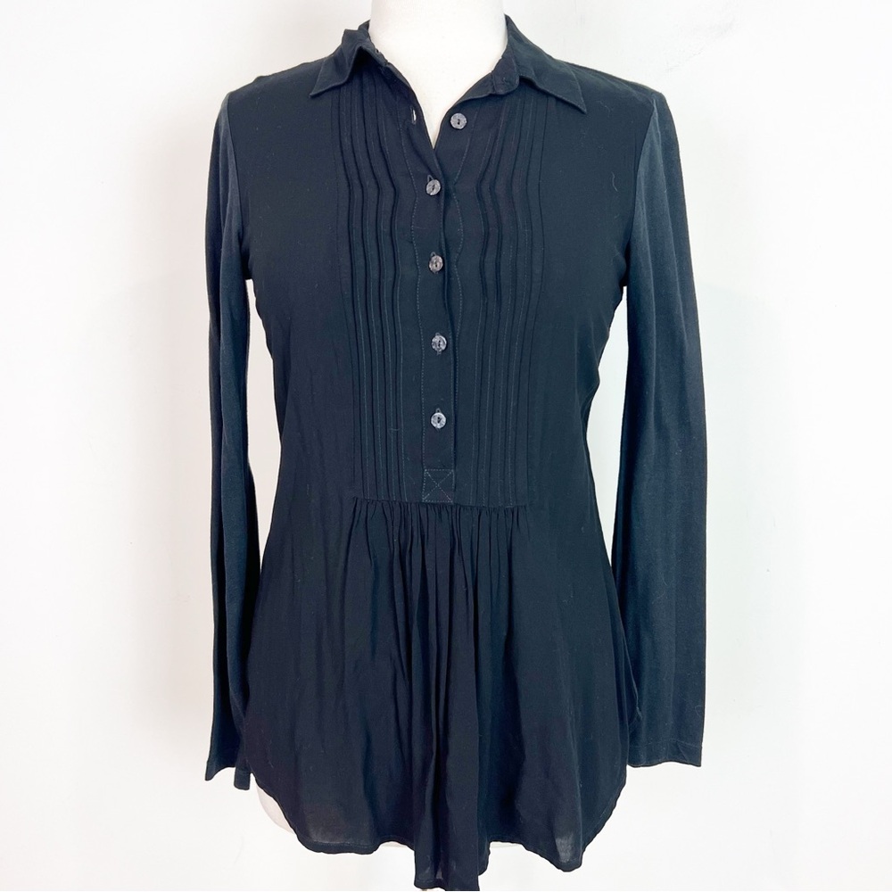 SPLENDID BLACK PLEATED POPOVER LONG SLEEVE SLEEVE BLOUSE WOMENS XS